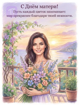 Мама с букетом