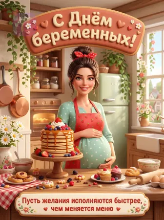 Беременная со стопкой панкейков
