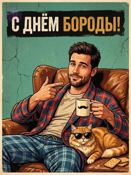 Стильный бородач с котом