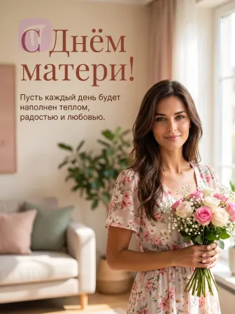 Мама с букетом роз