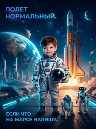 Юный астронавт с ракетой