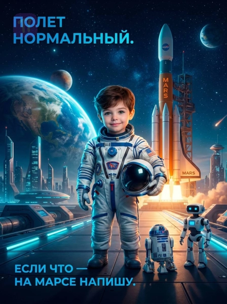 Юный астронавт с ракетой