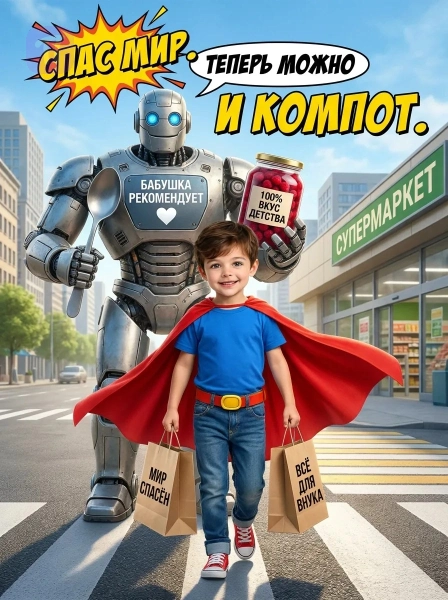 Супергерой и робот бабушка