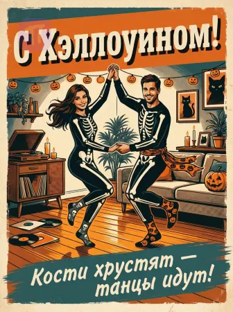 Танцующие хэллоуинские скелеты